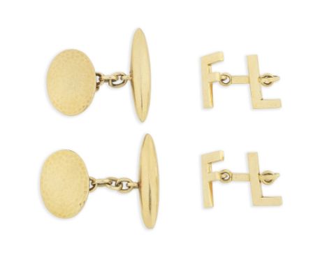 A pair of cufflinks and a pair of gold cufflinks1st: Double-sided, designed as the letters L and F to each side, 2nd: Double-