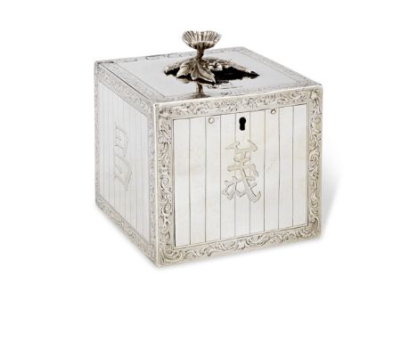 A George III silver tea caddymaker's mark only, John Parker and Edward Wakelin, circa 1760 Modelled as a tea crate with Chine