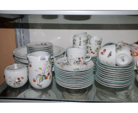 A quantity of Royal Worcester 'Strawberry Fair' pattern including five dinner plates, ten dessert plates, eleven side plates,