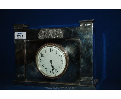 An unusual French art deco style silver Plated Mantle Clock.  9 1/2'' x 7''