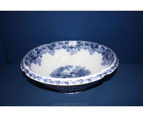 A Copeland late Spode blue and white Bedroomware Bowl,  the edge having grape design and country scene to the centre. 