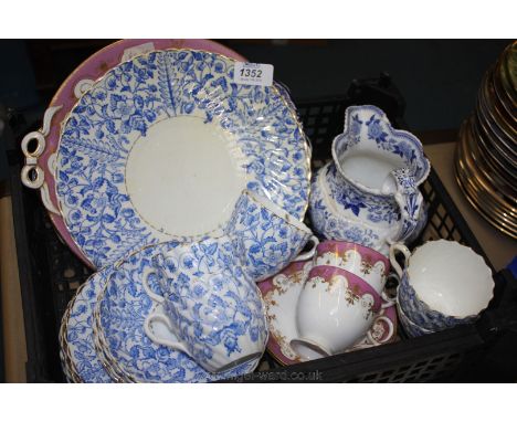 A quantity of china including part blue and white Teaset, 'Rose Wreath' jug a/f, pink and gilt tea cups, saucers and bread an