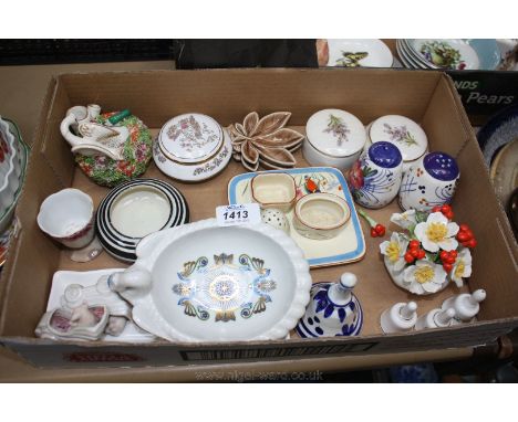 A quantity of china including Spode Egg Cup, two Wade leaf Trinket Dishes, Bursley ware hand painted Condiment Set, an Orient