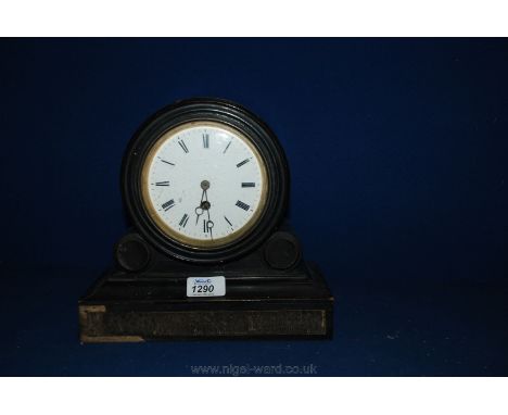A wooden Mantle Clock with circular face, veneer a/f