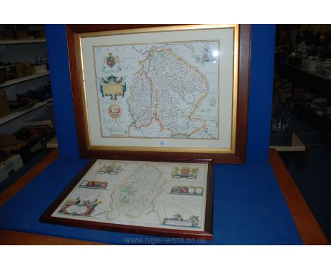 A framed Print of a Saxton's Map of Yorkshire/Derbyshire, 21'' x 17'' together with a framed Print of a Map of Lincolnshire, 