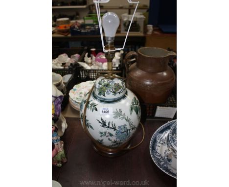 A modern oriental style Table Lamp, on wooden base.