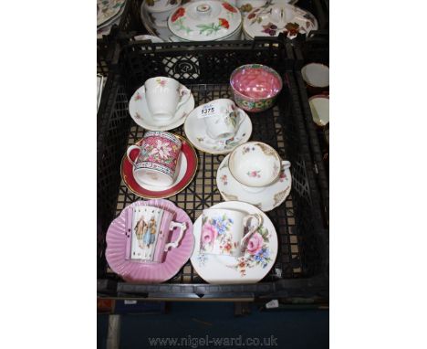 A quantity of Cabinet cups and saucers including Princess Royale, Royal Worcester and Aynsley plus a Maling sugar bowl.