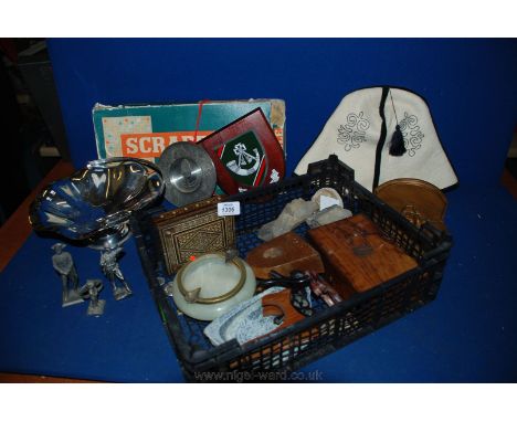 A quantity of miscellanea including small Rototherm Barometer, two wooden Trinket Boxes,  onyx Ashtray, small wall shelf in f