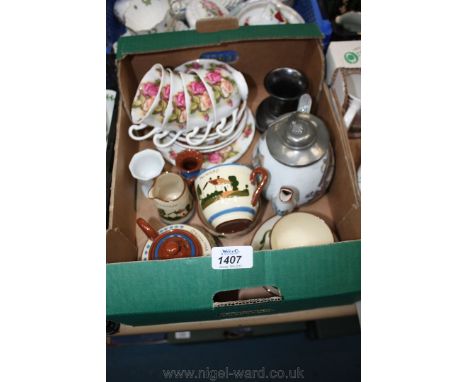 A quantity of china including four 'Golden Rose' Cups and saucers and two Tea Plates, a Prinknash Vase, various pieces of Tor