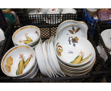 A quantity of Royal Worcester 'Evesham' tableware including eleven Fruit Dishes, six deep Cereal Bowls, six large Fruit Bowls