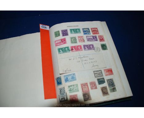 A green Stamp Album including British Empire and Commonwealth mix, primarily George V, VI and Queen Elizabeth II, some first 