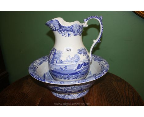 A large Spode Italian blue and white Wash Bowl and Jug