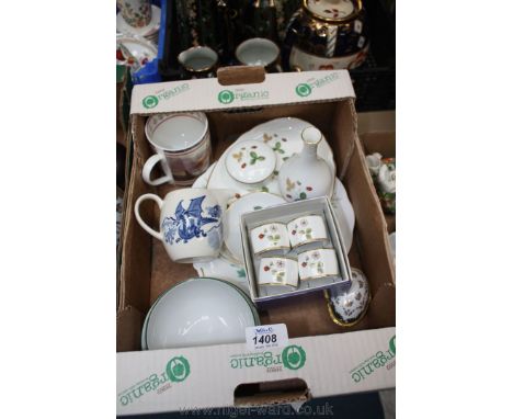 A quantity of china including Wedgwood 'Wild Strawberry' pattern including oval Tray, set of four boxed Serviette Rings, Vase