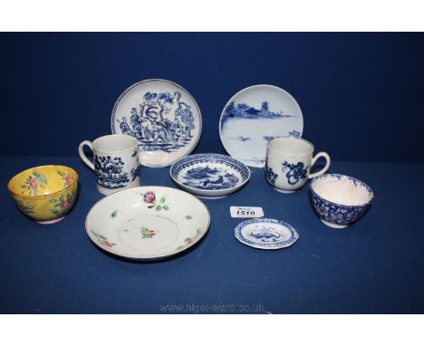 Nine items of miscellaneous 18th c. porcelain including Caughley, comprising coffee cans, saucers, tea bowl and miniature ova