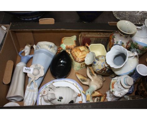 A quantity of china including three pieces of Cottageware, three graduated flying Ducks, six Vases, Royal Worcester Dish, Fig