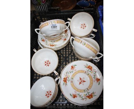 Eight Royal Worcester 'Chamberlain' pattern Soup Bowls and saucers