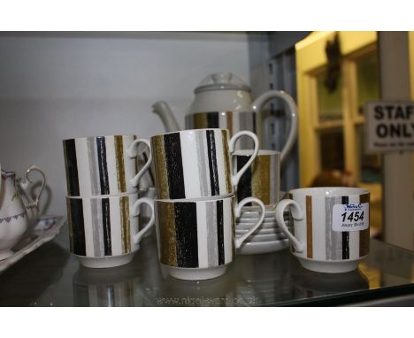 A Midwinter Queensbury 1960's Coffee Set, comprising Coffee Pot, six Cups and saucers, Milk Jug and Sugar Bowl