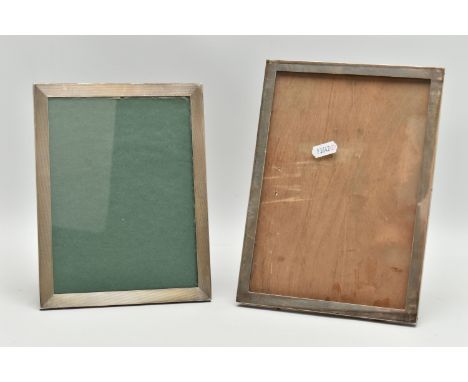 TWO SILVER PHOTO FRAMES, the first rectangular form, engine turned pattern, hallmarked 'Sanders &amp; Mackenzie' Birmingham 1