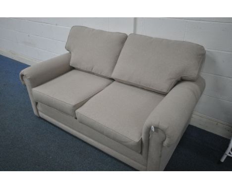 A JOHN LEWIS OATMEAL UPHOLSTERED TWO SEATER SOFA BED, length 175cm x depth 92cm x height 69cm (condition report: bed a little