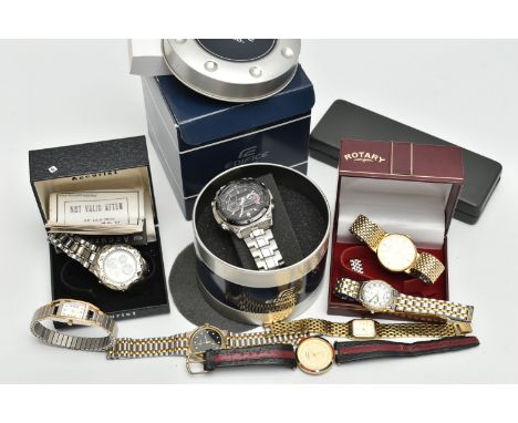 A BOX OF ASSORTED WRISTWATCHES, to include a boxed gents 'Accurist Chronograph Alarm WR 100' 460461, Cal.6W50, SR927W, a boxe