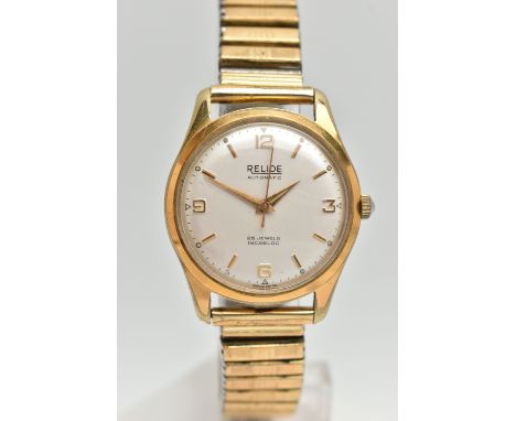 A GENTS 'RELIDE' WRISTWATCH, automatic movement, round silver dial signed 'Relide Automatic, 25 jewels Incabloc', Arabic twel