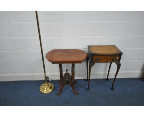 A REPRODUCTION WALNUT SIDE TABLE, with a single drawer, on cabriole legs, width 46cm x depth 33cm x height 72cm, a Victorian 