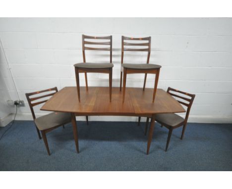 A WHITE AND NEWTON MID-CENTURY TEAK EXTENDING DINING TABLE, with a single fold out leaf, open length 168cm x closed length 12