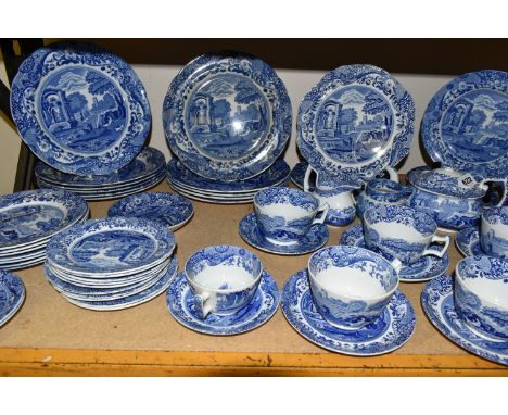 A LARGE QUANTITY OF SPODE ITALIAN DESIGN BLUE AND WHITE DINNERWARE, comprising  eleven dinner plates (crazing), two sandwich 