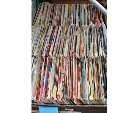 A BOX OF VINYL SINGLES, approximately five hundred and thirty records, artists to include The Beatles (I Feel Fine/She's a Wo