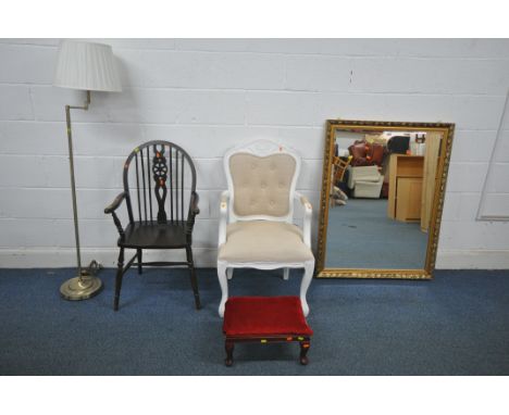 A SELECTION OF OCCASIONAL FURNITURE, to include a gilt frame bevelled edge wall mirror, 112cm x 87cm, a white painted Italian