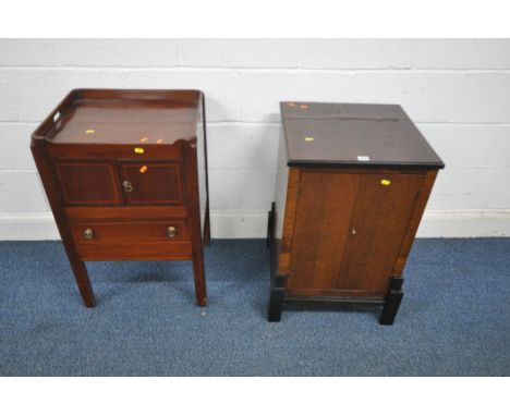 AN EDWARDIAN AND INLAID MAHOGANY TRAY TOP COMMODE, with two drawers and single cupboard door, width 50cm x depth 43cm x heigh