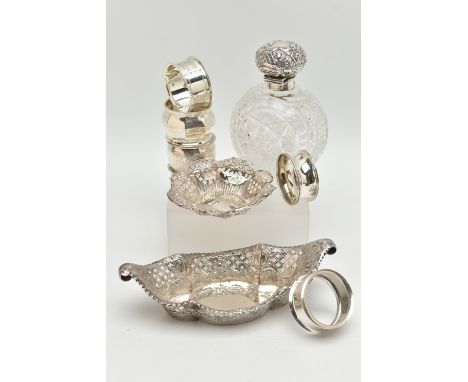 ASSORTED SILVER ITEMS, to include an oval pierced bonbon dish, hallmarked 'James Dixon &amp; Sons Ltd' Sheffield 1897, a smal
