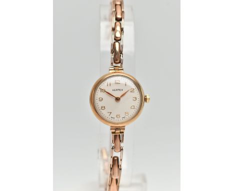 A LADYS 9CT GOLD 'VERTEX' WRISTWATCH, manual wind, round silver dial signed 'Vertex', Arabic numerals, gold tone hands, in a 