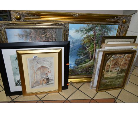 A QUANTITY OF PAINTINGS AND PRINTS ETC, to include R. Danford river landscape, oil on canvas, approximate size 50cm x 75cm, I