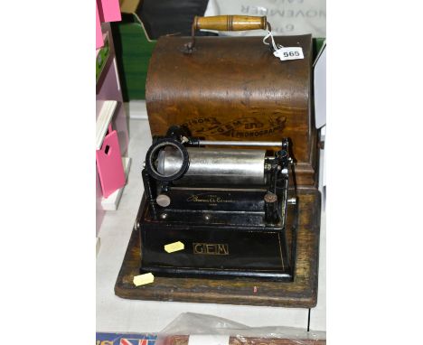 A CASED EDISON GEM PHONOGRAPH, Serial No.G131849, missing key and horn (1)