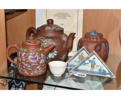 A SMALL GROUP OF ORIENTAL CERAMICS, comprising a Vung Tau Cargo Fujian blanc de chine cup, circa 1690, bears Christies  label