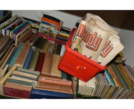 FIVE BOXES OF VINTAGE CHILDREN'S ANNUALS, COMICS AND BOOKS containing approximately 150 miscellaneous titles in hardback and 