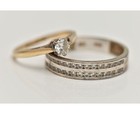 TWO 9CT GOLD RINGS, the first a single stone diamond ring, set with a round brilliant cut diamond, estimated diamond weight 0