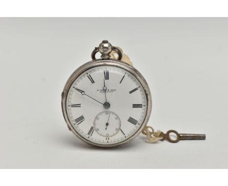 A LATE VICTORIAN SILVER OPEN FACE POCKET WATCH, key wound, round white dial signed 'W.Davis &amp; Sons Birmingham', Roman num