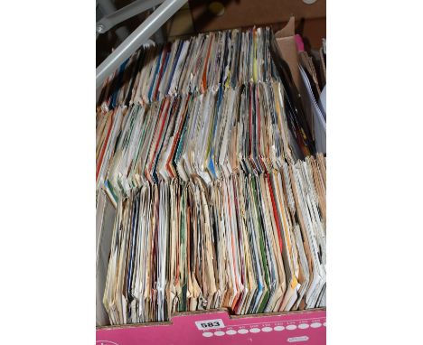 A BOX OF VINYL SINGLES, approximately four hundred and fifty records, artists to include The Beatles (From Me To You R5015), 