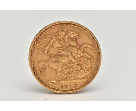 A FULL SOVEREIGN, late Victorian sovereign dated 1889, diameter 22mm, approximate weight 8 grams (condition report: overall f