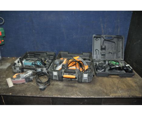 A WORX WX900PL ELECTRIC PLANER IN CASE, a Hitachi 18v cordless drill with case, two batteries and charger, an Evolution mini 