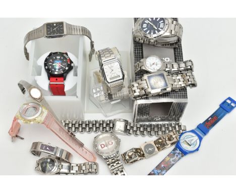 A BAG OF ASSORTED WRISTWATCHES, to include a boxed 'Spazio 24' wristwatch, a 'Casio' model number 1301, a 'Casio' Baby G, tog