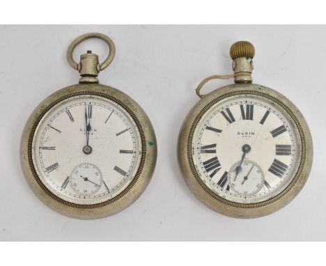 TWO OPEN FACE 'ELGIN' POCKET WATCHES, both manual wind, round white dials with Roman numerals, each with a subsidiary seconds