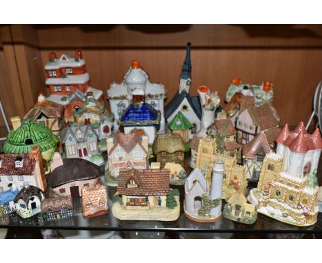 A COLLECTION OF MINIATURE BUILDINGS, more than thirty mainly ceramic pieces, to include a Coalport Enchanted Castle trinket p