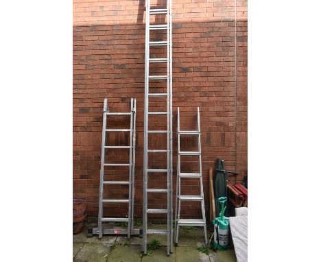 A YOUNGMAN 4.0M ALUMINIUM DOUBLE EXTENSION LADDER, along with a Youngman 100 pro-deck ladder and a step ladder (3)