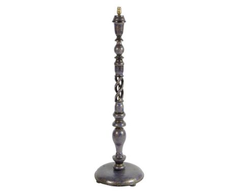 A Kashmiri lacquered standard lamp, painted with blue flowers with gilt highlights, 118cm high, 35.5cm diameter.