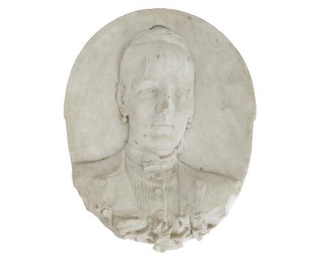 A 19th century French carved marble relief plaque portrait of a lady, 49.5 x 31.5cm.