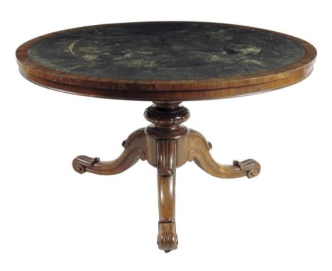 λ Royal interest.  A Victorian rosewood library table attributed to Holland & Sons, the circular tilt-top inset with blue gil