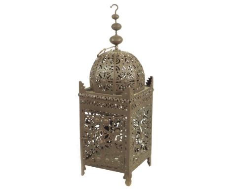 An Ottoman style brass mosque lantern, with pierced decoration.